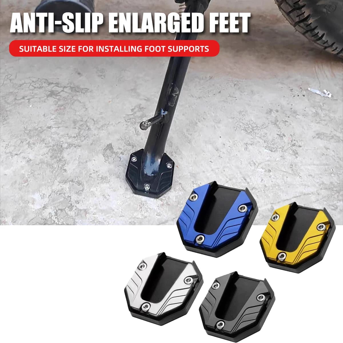 1x Motorcycle Side Stand Cover Aluminum Alloy Motorcycle Stands Pad Universal Bicycle Foot Extension Kickstand Accessories Black