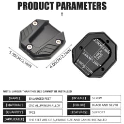 1x Motorcycle Side Stand Cover Aluminum Alloy Motorcycle Stands Pad Universal Bicycle Foot Extension Kickstand Accessories Black