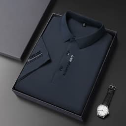 New Men's Business Casual Short Sleeved Shirt with Badge Solid Color Polo Shirt Fashionable Breathable Comfortable Versatile Top