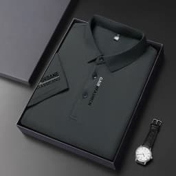 New Men's Business Casual Short Sleeved Shirt with Badge Solid Color Polo Shirt Fashionable Breathable Comfortable Versatile Top