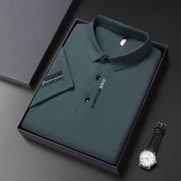 New Men's Business Casual Short Sleeved Shirt with Badge Solid Color Polo Shirt Fashionable Breathable Comfortable Versatile Top