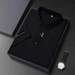 New Men's Business Casual Short Sleeved Shirt with Badge Solid Color Polo Shirt Fashionable Breathable Comfortable Versatile Top