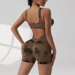 1PCS Tie Die Beautiful Back Yoga Suit Stretch Butt-Lifting Sports Jumpsuit Breathable Threaded Women Bodysuit without Pad