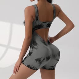 1PCS Tie Die Beautiful Back Yoga Suit Stretch Butt-Lifting Sports Jumpsuit Breathable Threaded Women Bodysuit without Pad