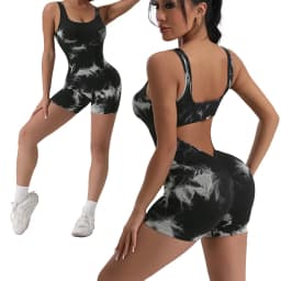 1PCS Tie Die Beautiful Back Yoga Suit Stretch Butt-Lifting Sports Jumpsuit Breathable Threaded Women Bodysuit without Pad