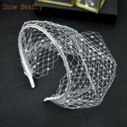 JM06 White Black Bridal Headband Veil Crystal Birdcage Veil Face Net Mask Bling White Diamante Hair Hoop Headpiece Face Veil
