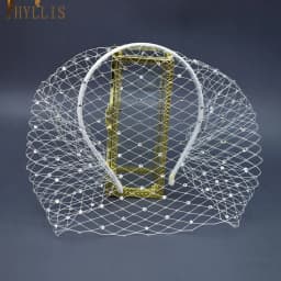 JM06 White Black Bridal Headband Veil Crystal Birdcage Veil Face Net Mask Bling White Diamante Hair Hoop Headpiece Face Veil