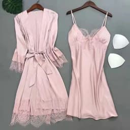 White 5PCS Sleep Set Pajamas Lady Lace Satin Pyjamas Kimono Bath Gown Loose Sleepwear Home Cloting V-Neck Casual Nightwear