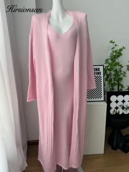 Hirsionsan Soft Loose Sets Women Three Pieces Long Sleeve Cardigan & Sexy Vest Dresses Elegant Female Hollow Outfits Tracksuit