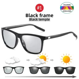 VIVIBEE Color Change Grey Frame Photochromic Polarized Sunglasses Men Square Classic Chameleon Glaases Transition Lens Eyewear