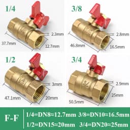 1/4" 3/8" 1/2" 3/4" Female To Female Thread Two Way Brass Shut Off Ball Valve With Butterfly Handle For Fuel Gas Water Oil Air