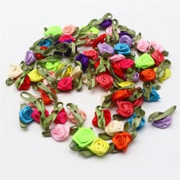 Plus Leaf Polyester Flower Ribbon Flower Bud with Leaf Rose Flower Apparel Underwear Polyester Decorative Flower 30-60pcs