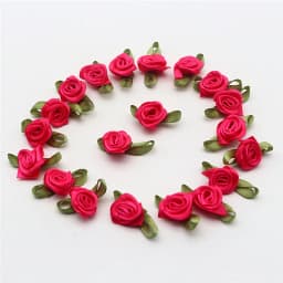 Plus Leaf Polyester Flower Ribbon Flower Bud with Leaf Rose Flower Apparel Underwear Polyester Decorative Flower 30-60pcs