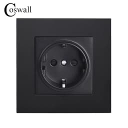 COSWALL EU Spain Russia Wall Socket Grounded USB Type A & Type-C Charge Port 2A Output Max. PC Panel Matte Black E20 Series