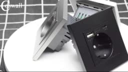 COSWALL EU Spain Russia Wall Socket Grounded USB Type A & Type-C Charge Port 2A Output Max. PC Panel Matte Black E20 Series
