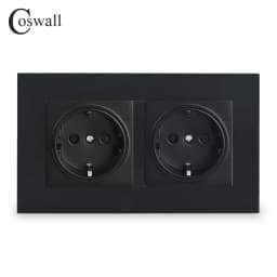 COSWALL EU Spain Russia Wall Socket Grounded USB Type A & Type-C Charge Port 2A Output Max. PC Panel Matte Black E20 Series