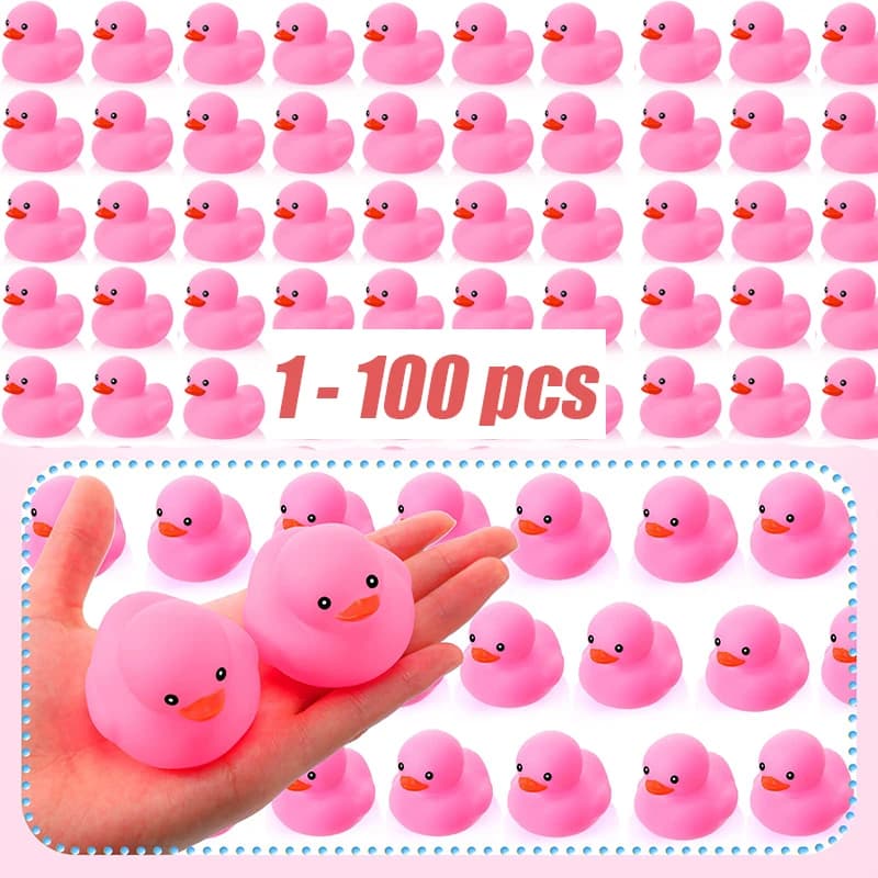 10-200pcs Pink Rubber Duck Bath Toys, Mini Squeak Ducks Bulk for Tiny Baby Shower Preschool Bathtub Toy Pool Party Supplies