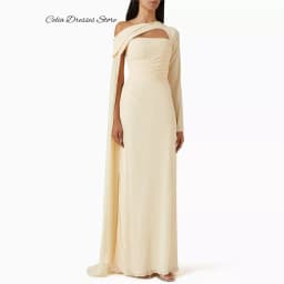 Customized Evening Dress Modern One Shoulder Long Sleeves Homecoming Dresses Classic Watteau Train Formal Occasion Gowns