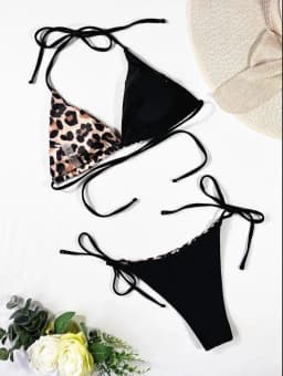 Ladies' leopard print contrasting bikini set comfortable colored lace up swimsuit perfect bikini suitable for beaches and swim