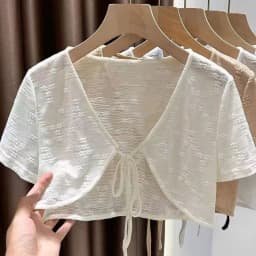 1pcs Summer Tie Up Cardigan Women Sexy Thin Short Sleeve Lace Coat Female Cardigan Paired With Camisole Long Skirt Lady Shawl