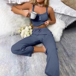 New Women's Two-Piece Pajama Set with Solid Color Lace Edging Sexy Slim Fit Suspender and Pants Soft and Comfortable Pajamas Set