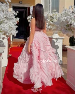 Customized Organza Ruffle Flower Strapless Ball Gown Midi Dresses Bespoke Occasion Simple Exquisite High Quality