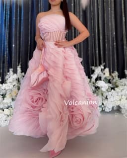 Customized Organza Ruffle Flower Strapless Ball Gown Midi Dresses Bespoke Occasion Simple Exquisite High Quality