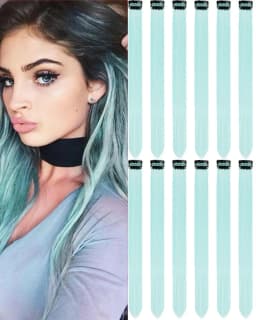 12 PCS Long Straight Synthetic Black Hair Extensions Clip in Colored Party Highlights Hairpieces for Women Kids Girls Halloween