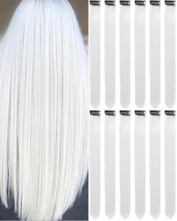 12 PCS Long Straight Synthetic Black Hair Extensions Clip in Colored Party Highlights Hairpieces for Women Kids Girls Halloween
