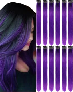 12 PCS Long Straight Synthetic Black Hair Extensions Clip in Colored Party Highlights Hairpieces for Women Kids Girls Halloween