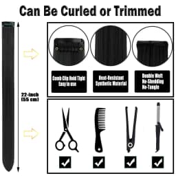 12 PCS Long Straight Synthetic Black Hair Extensions Clip in Colored Party Highlights Hairpieces for Women Kids Girls Halloween
