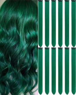 12 PCS Long Straight Synthetic Black Hair Extensions Clip in Colored Party Highlights Hairpieces for Women Kids Girls Halloween