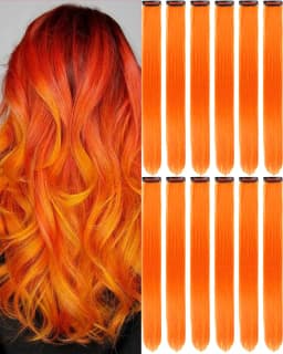12 PCS Long Straight Synthetic Black Hair Extensions Clip in Colored Party Highlights Hairpieces for Women Kids Girls Halloween