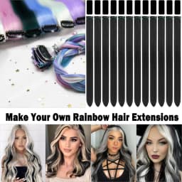12 PCS Long Straight Synthetic Black Hair Extensions Clip in Colored Party Highlights Hairpieces for Women Kids Girls Halloween