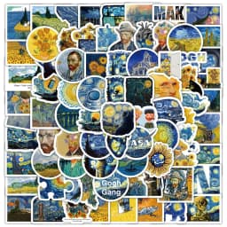 100PCS Van Gogh Sunflower Oil Painting Waterproof Stickers for Bicycle Hand Account Pencil Case Decals LanLanStickersWorld