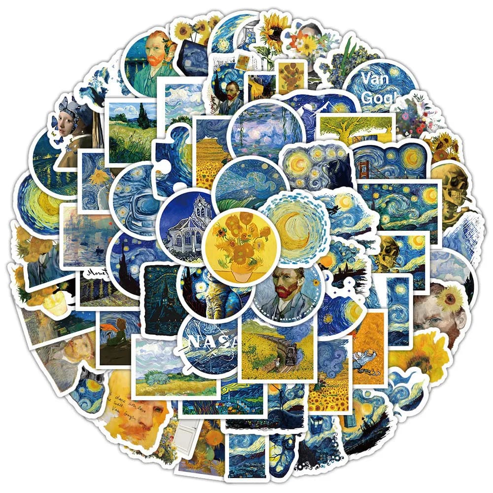 100PCS Van Gogh Sunflower Oil Painting Waterproof Stickers for Bicycle Hand Account Pencil Case Decals LanLanStickersWorld