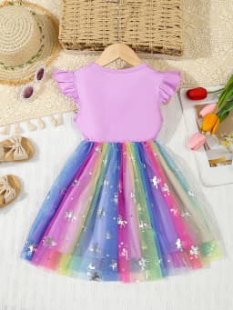 Summer Kids Baby Girl's Dress Cute Cartoon Printed Sleeveless Princess Dress Colorful Mesh Kids Ball Gown Baby Girls Clothes