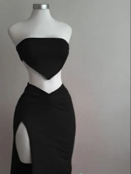 Strapless Backless Crop Top High Waist Skirt 2 Piece Set Women Summer Sexy Slim Fit Split Midi Dress Tube Suits Party Club Sets