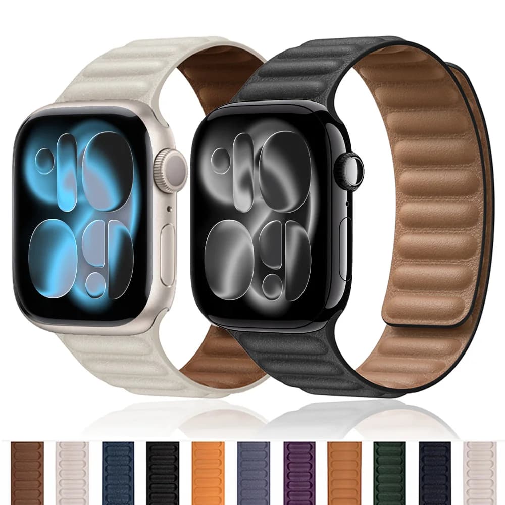 Leather Strap for Apple Watch Band 49mm 46mm 42mm 41mm Original Magnetic Loop Link Bracelet iWatch 12 11 10 9 8 7 SE Ultra 2 3 4