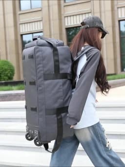 80L Rolling Duffle Bag with Wheels 31" Heavy-Duty Foldable Travel Duffel Bag Water-Resistant Wheeled Luggage with Shoulder Strap