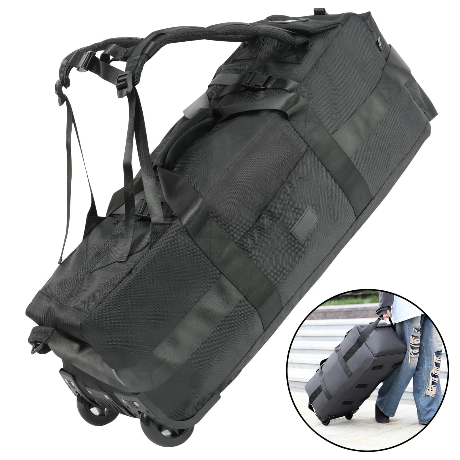 80L Rolling Duffle Bag with Wheels 31" Heavy-Duty Foldable Travel Duffel Bag Water-Resistant Wheeled Luggage with Shoulder Strap