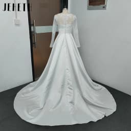 JEHETH Elegant Long Sleeves Satin Wedding Dress A-Line Lace With Pocket Bride Gowns Scoop Neck 2027 Customized Bridal Dresses