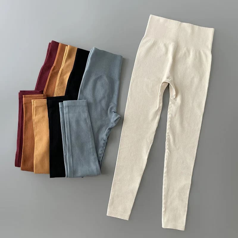 Women Ribbed Yoga Pants High Waisted Gym Leggings Sport ， Fitness Seamless Female Legging Control Running Training Tights