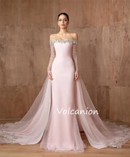 Customized Jersey Applique Sequined Off-the-shoulder Mermaid Long Dresses Bespoke Occasion Exquisite Formal Evening