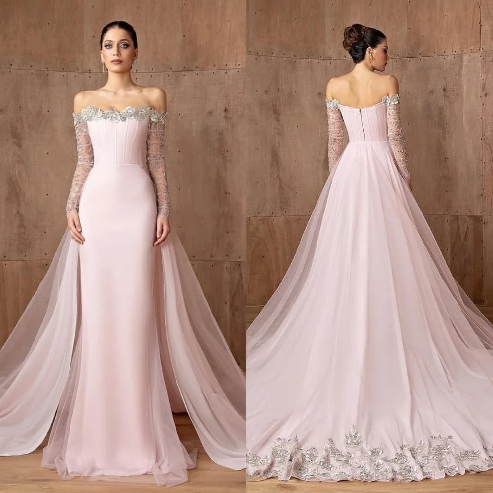 Customized Jersey Applique Sequined Off-the-shoulder Mermaid Long Dresses Bespoke Occasion Exquisite Formal Evening