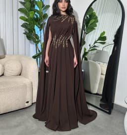 Meetlove O Neck Brown Cut-out Sleeveless Fbeading Sheath Prom Dresses Crystal Floor Length Shawl Evening Gowns Customized 2025