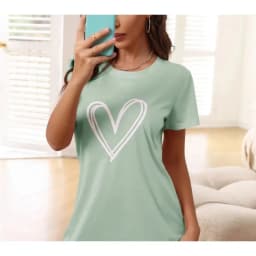 Plus Size Loungewear Nightdress Women's Heart Print Short Sleeve Sexy Crew Neck Home Dress Sexy Nightwear Romantic Ladies