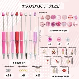 8PCS Pink Rose Women's Popular Cosmetic Lipstick Perfume Leather Bag Valentine's Day DIY Beaded Ballpoint Pen&Acrylic Bead Set