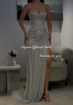 Customized Strapless Glitter Prom Dresses Side Split Sleeveless vestidos de noiva Floor-Length Formal Evening Gown Mermaid