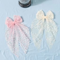 1pc Girls Wedding Decor Embroidery Lace Bow Long Tail Hair Accessory Kids Party Wear Hair Clip Teenage Fahion Ponytail Barrettes